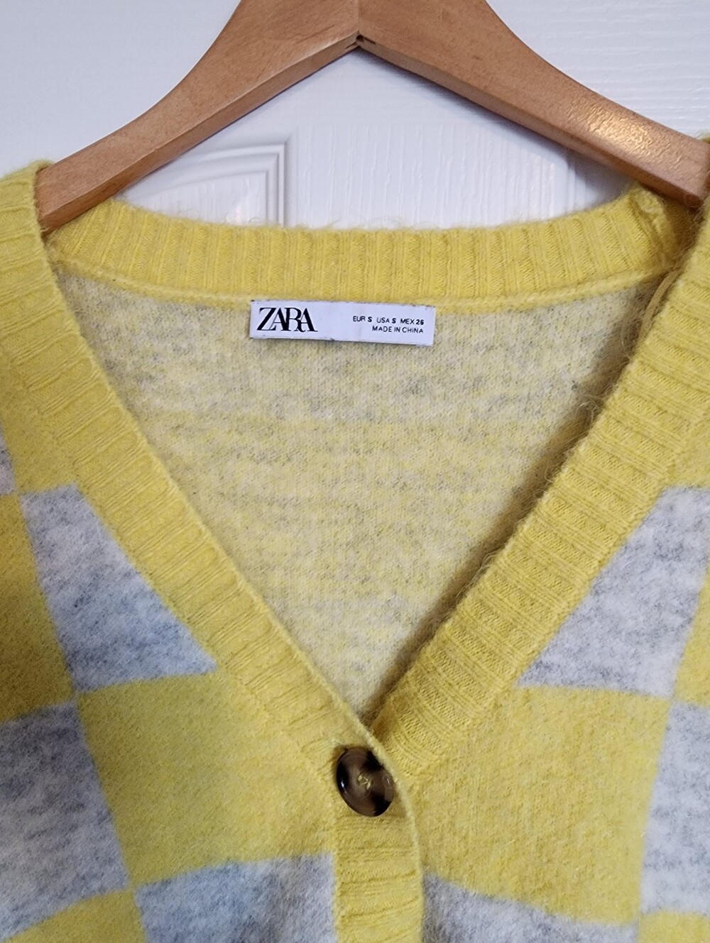 🌟 VIRAL ZARA Y2K Checkerboard Knit Cardigan Cropped Cottagecore Checkered Sz S - Picture 2 of 8